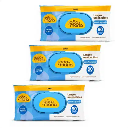 Imagem do produto Kit Cimed João e Maria Baby Récem-nascido: 3 Pacotes Lenço Umedecido 90 un cada