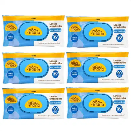 Imagem do produto Kit Cimed João e Maria Baby Récem-nascido: 6 Pacotes Lenço Umedecido 90 un cada
