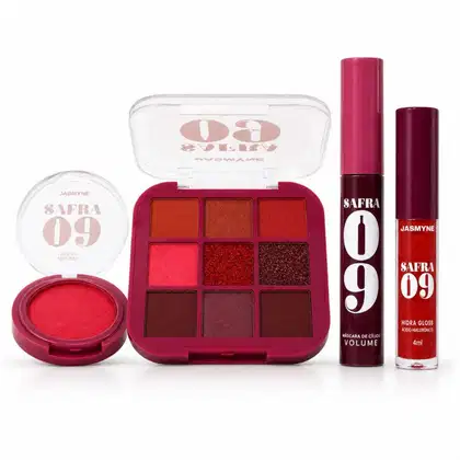 Imagem do produto Kit Jasmyne Safra 09: Paleta De Sombras, Blush Vermelho, Máscara E Gloss Coral