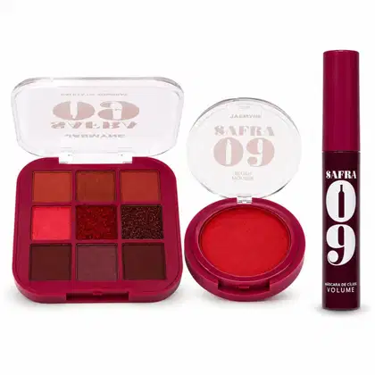 Imagem do produto Kit Jasmyne Safra 09: Paleta De Sombras, Blush Vermelho, E Máscara