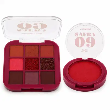 Imagem do produto Kit Jasmyne Safra 09: Paleta De Sombras E Blush Vermelho Tinto