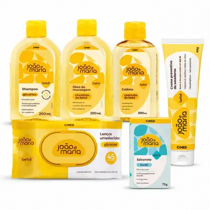 Imagem do produto Kit Cimed João e Maria Baby: Shampoo, Òleo, Colonia 200ml, Lenço 45un e Creme Para Assaduras 40g