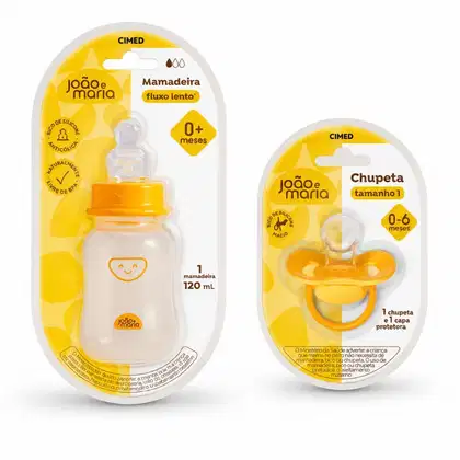 Imagem do produto Kit Cimed João e Maria Baby: Mamadeira Fluxo Lento 120ml Para 0+Meses e Chupeta 0-6 Meses
