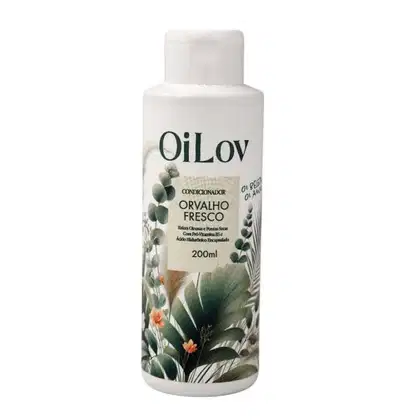 Frasco branco de 200ml do condicionador Orvalho Fresco da marca OiLov, com rótulo destacando o nome da marca e o tipo de produto.