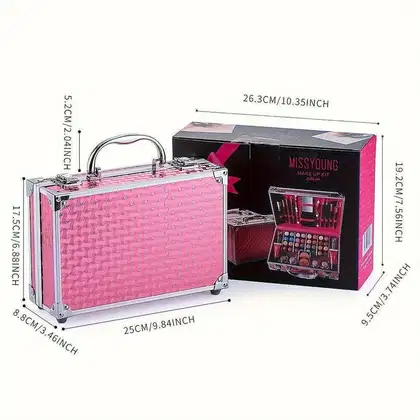 Imagem do produto Kit Maquiagem 56 Peças Sombra, Batom, Blush, Gloss, Lápis, Glitter,Pincel Rosa