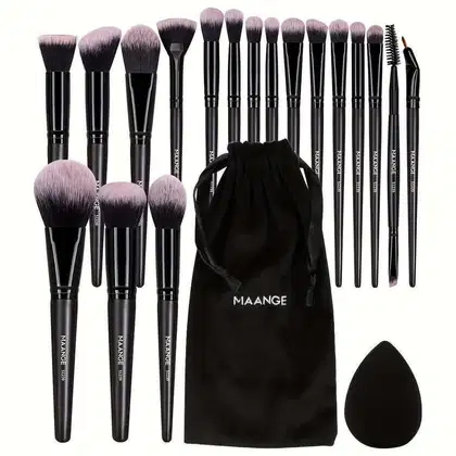Imagem do produto Kit Profissional MAANGE 20 Pincéis de Maquiagem Bolsa Veludo e Esponja Preto