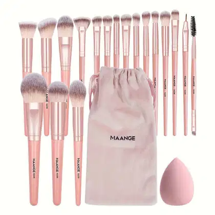 Imagem do produto Kit Profissional MAANGE 20 Pincéis de Maquiagem Bolsa Veludo e Esponja Rosa