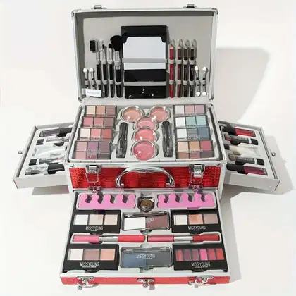 Imagem do produto Kit de Maquiagem 106 Peças Estojo Sombra, Gloss Labial, Blush Vermelho