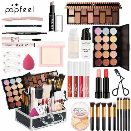 Imagem do produto Kit de Maquiagem Completo POPFEEL com sombras, blushes, bastões, pincéis KIT102A