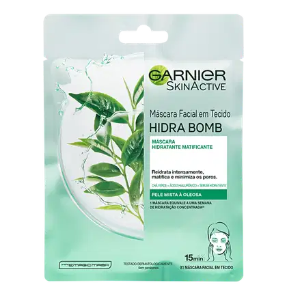 Imagem do produto Garnier SkinActive Hidra Bomb Chá Verde Matificante - Máscara Facial em Tecido 32g