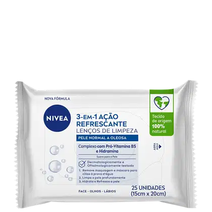 Imagem do produto NIVEA Ação Refrescante 3 em 1 - Lenço de Limpeza Facial (25 Unidades)