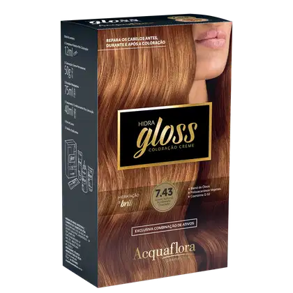 Imagem do produto Acquaflora Hidra Gloss 7.43 Louro Natural Acobreado Dourado - Coloração Permanente 177g