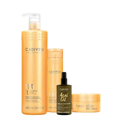 Imagem do produto Kit Cadiveu Professional Nutri Glow Shampoo G Condicionador Máscara P e Açaí Oil 60 (4 produtos)