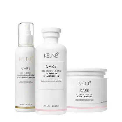 Kit Keune Care Keratin Smooth + Lumi Coat, 3 produtos.