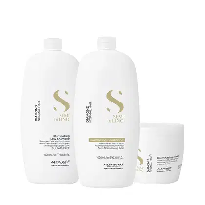 Imagem do produto Kit Alfaparf Semi di Lino Diamond Illuminating - Rotina Profissional Completa (3 produtos)