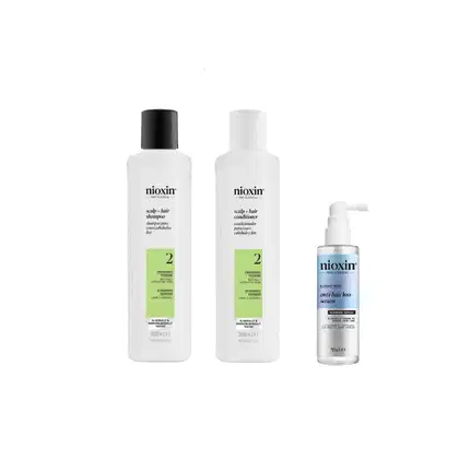 Kit Nioxin Volume Thinning Sistema 2 + Anti-Hair Loss Home Care, 3 produtos.