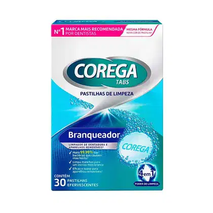 Imagem do produto Pastilhas de Limpeza Corega Tabs Branqueador 30 Pastilhas Efervescentes