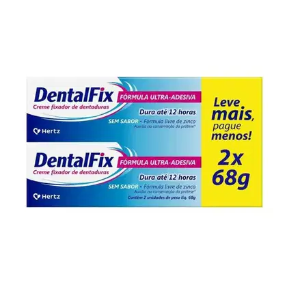 Imagem do produto Creme Fixador de Dentadura Dentalfix Sem Sabor Promopacks Com 2 Unidades De 68g Cada