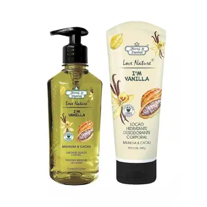 Imagem do produto KIT SABONETE LÍQUIDO E LOÇÃO HIDRATANTE BAUNILHA E CACAU FLORES E VEGETAIS