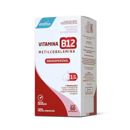 Imagem do produto Suplemento Alimentar Vitamina B12 Metilcobalamina Orodispersível Sabor Frutas Vermelhas Ecofitus 60 Comprimidos