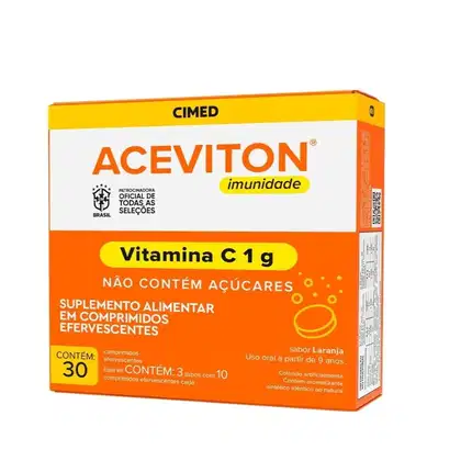 Suplemento Alimentar Aceviton Imunidade Vitamina C 1g Sabor Laranja 30 Comprimidos Efervescentes