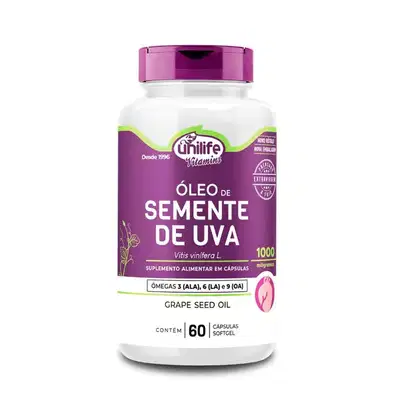 Imagem do produto Suplemento Alimentar Óleo de Semente de Uva 1000mg Unilife 60 Cápsulas Softgel