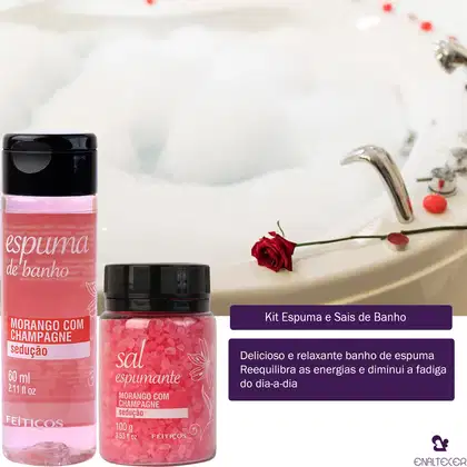 Imagem do produto Kit Espuma E Sais de Banho Espumante De Banho Morango Com Champagne Sedução