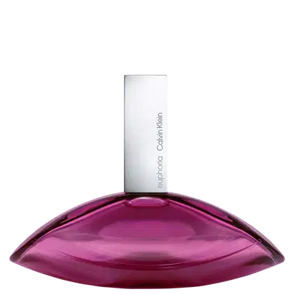 Frasco de perfume Calvin Klein de formato oval, com tampa branca e corpo em tom de rosa vibrante: Euphoria Calvin Klein Eau de Parfum 100ml