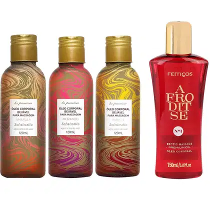 Imagem do produto Kit 4 Óleos Massagem Corporal Relaxante Sabores E Afrodite