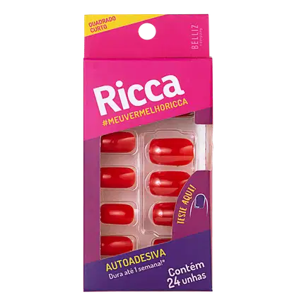 Imagem do produto Ricca Quadrado Curto Paixão Vermelho - Unhas Postiças