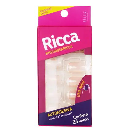 Imagem do produto Ricca Quadrado Curto Francesinha Rosa e Branco - Unhas Postiças (24 Unidades)