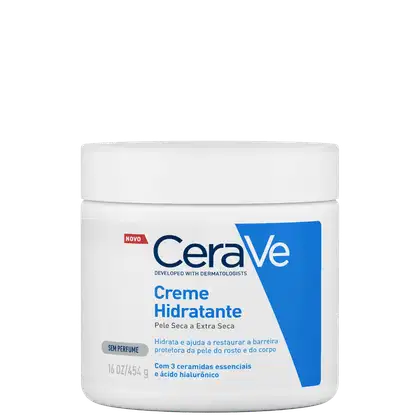 A imagem mostra o pote do Creme Hidratante CeraVe Pele Seca a Extra Seca.