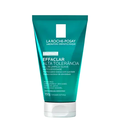 Tubo de gel de limpeza facial da marca La Roche-Posay, com embalagem verde e branca. O produto é indicado para pele oleosa e promete alta tolerância, redução da oleosidade e purificação suave da pele.