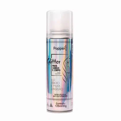 Spray Glitter Capilar e Corporal Popper Glitter Holográfico, 150ml.