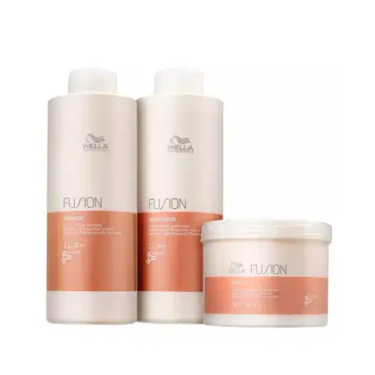 Shampoo 1L, Condicionador 1L e Máscara Capilar de 500ml da linha Fusion de Wella Professionals