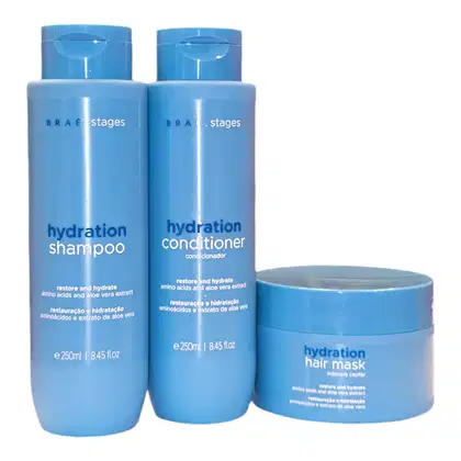 Kit Braé Stages Hydration Trio Care, 3 produtos.