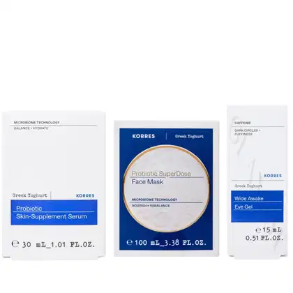 Imagem do produto Kit Korres Greek Yoghurt Probiotic - Tratamento Facial Super Dose e Área dos Olhos (3 Produtos)