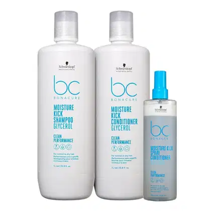 Imagem do produto Kit Schwarzkopf Professional BC Moisture Kick Glycerol - Shampoo 1L + Condicionador 1L + Spray Conditioner 200ml