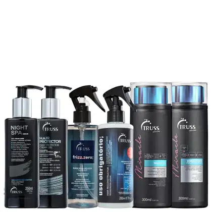 Imagem do produto Kit Truss Miracle - Shampoo 300ml + Condicionador 300ml + Night Spa 250ml + Hair Protector 250ml + Frizz Zero Spray 260ml + Uso Obrigatório Spray 260ml