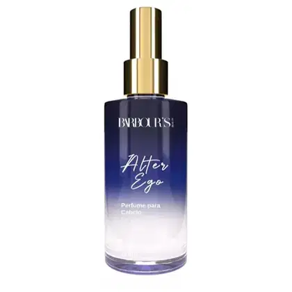Frasco de perfume para cabelo da marca Barbour's Beauty, com design elegante em tons de azul e dourado. O rótulo exibe o nome "After Ego" em destaque.