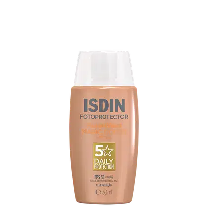 Frasco de protetor solar ISDIN Fotoprotector Fusion Water Magic Color Media, com fator de proteção solar 50.