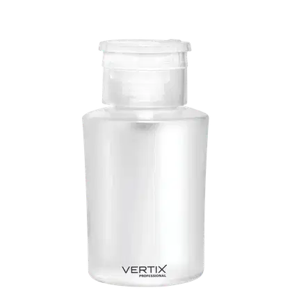 Dosador de Acetona, com tampa transparente e corpo branco, apresentando o nome da marca em preto. O recipiente possui formato cilíndrico e dimensões compactas.