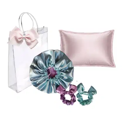 Imagem do produto Kit Touca Cetim Antifrizz ,1 Fronha  2 Scrunchies Verde água