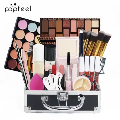 Imagem do produto Kit de Maquiagem com Maleta sombras, blushes, bastões, pincéis 4