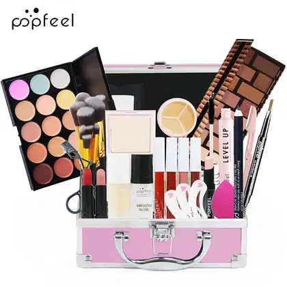 Imagem do produto Kit de Maquiagem com Maleta sombras, blushes, bastões, pincéis 5