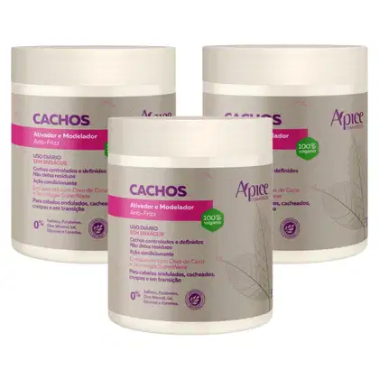 Imagem do produto Kit 3 Ativador E Modelador De Cachos Apse Vegano Anti Frizz Creme De Pentar Uso Diario 1.5kg