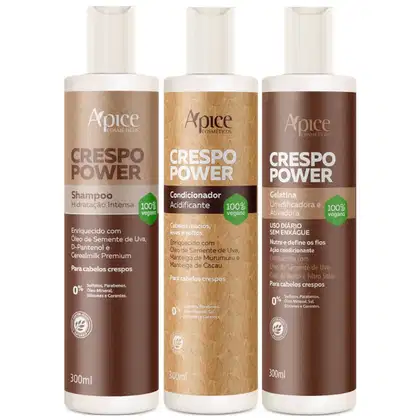 Imagem do produto Kit Apse Crespo Power Shampoo + Condicionador + Gelatina Umidificadora Ativadora Cabelo Vegano