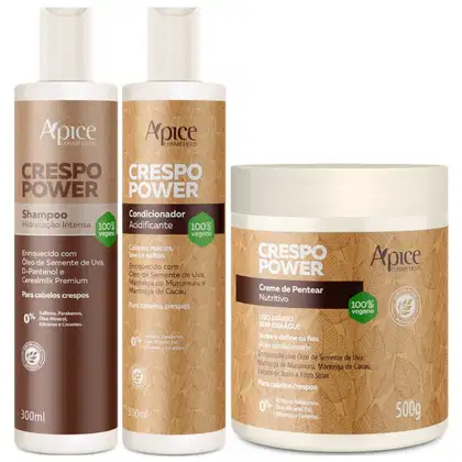 Imagem do produto Kit Apse Crespo Power Shampoo + Condicionador + Creme De Pentear Nutritivo Cabelo Vegano	