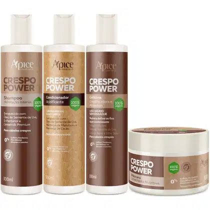 Imagem do produto Kit Apse Crespo Power Shampoo Condicionador Mascara Gelatina Ativadora Completo Vegano	
