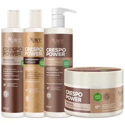 Imagem do produto Kit Apse Crespo Power Shampoo Condicionador Mascara Gelatina Ativadora Grande Completo Vegano	